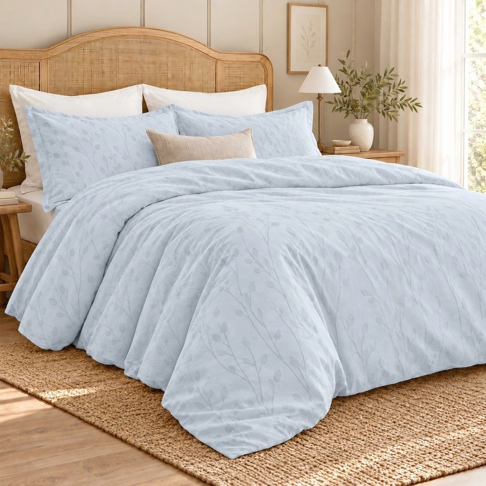 Nordstrom at Home King Duvet Cover Floral Botanical Jacquard Cotton Slate Blue